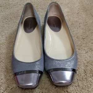 CALVIN KLEIN SILVER BRUSHED METALLIC FLATS